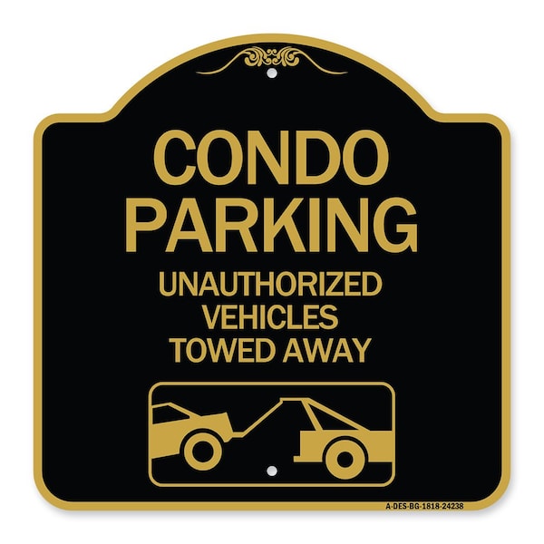 Condo Parking-Unauthorized Vehicles Towed Away With Car Tow Graphic, Black & Gold, BG-1818-24238